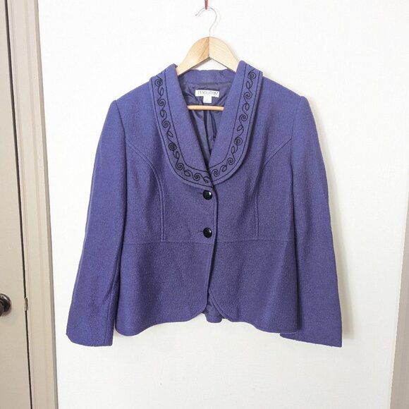 Pendelton Fitted Blazer Purple Merino Wool Boiled Embroidered Jacket Large - Picture 7 of 7